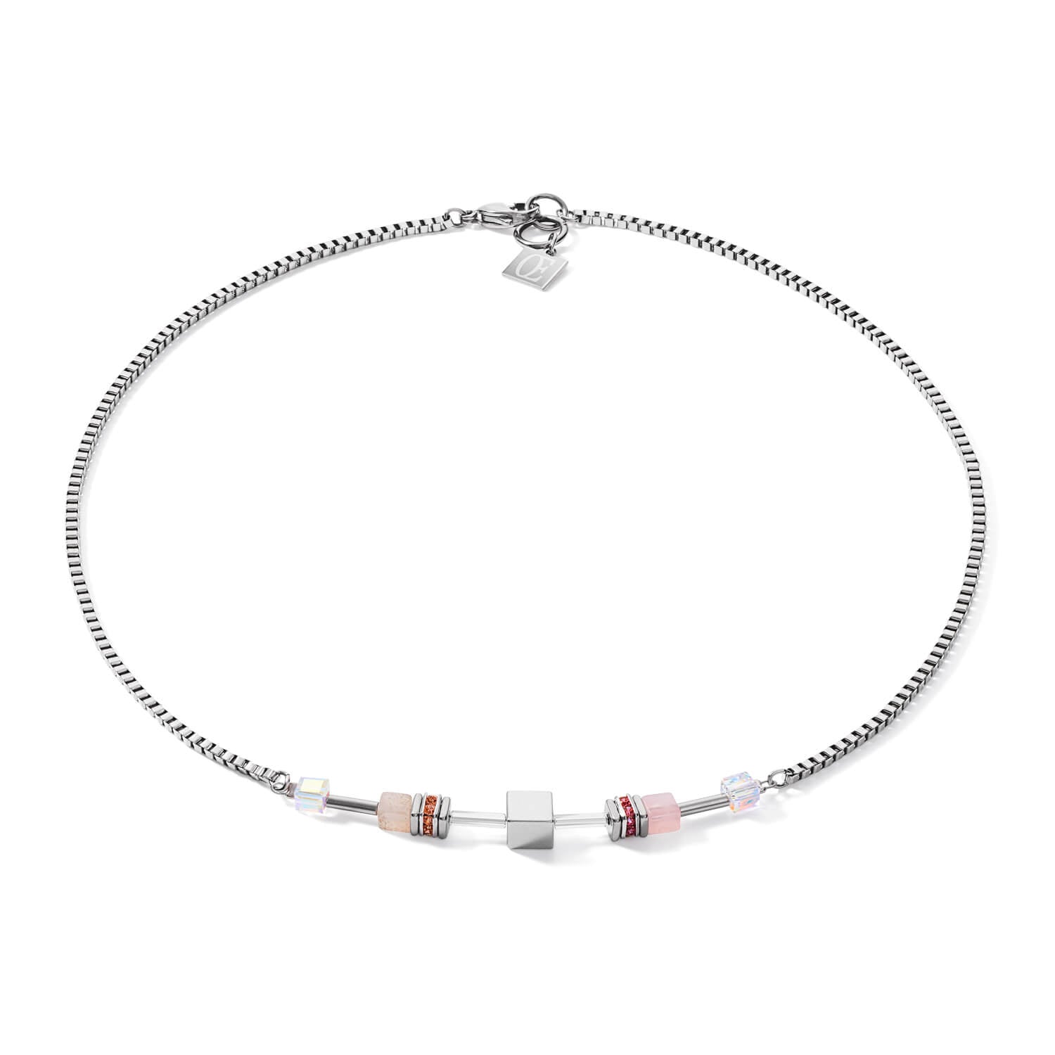 Multitask 4-in-1 Summer Multi Pastel-Silver Geo Cube Necklace