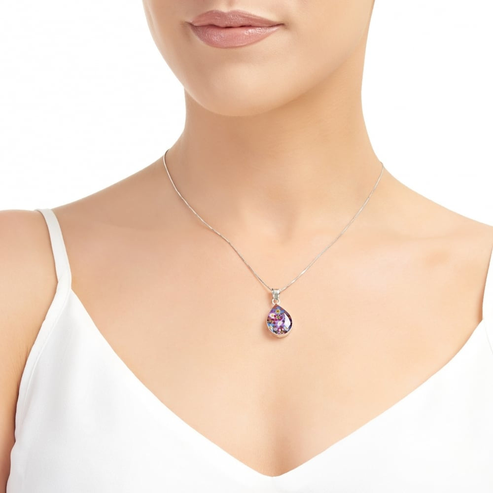 Silver Pendant - Purple Haze - Medium Teardrop