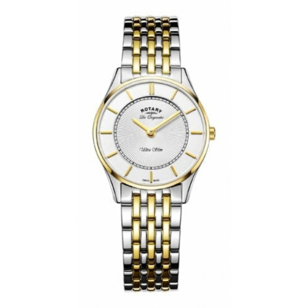 Ultra Slim Stainless Steel & Yellow Gold Plated Ladies Wristwatch