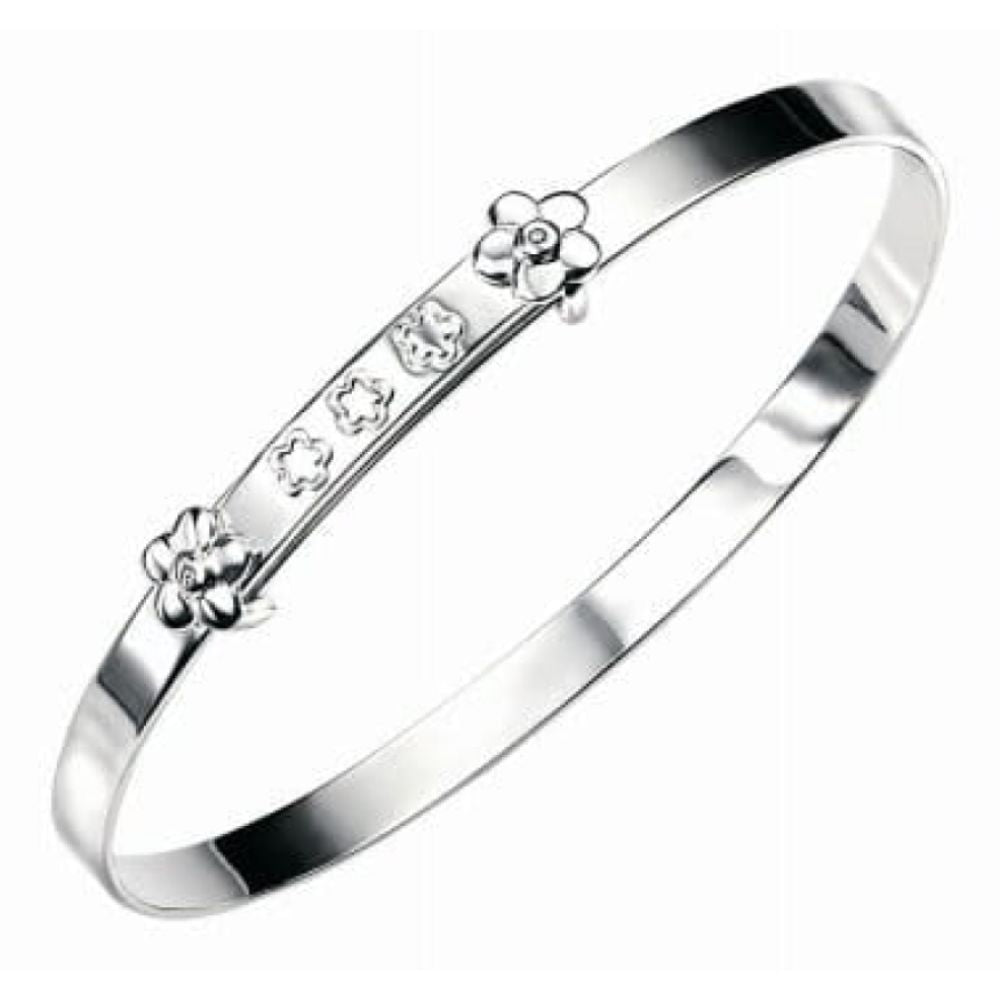 Sterling Silver Flower Bangle