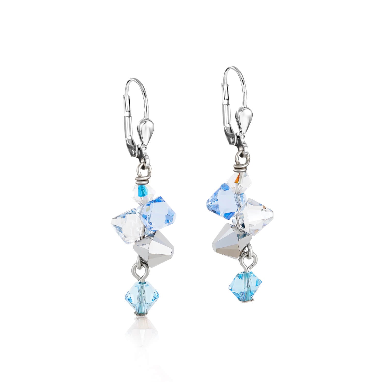 Light Blue Swarovski Crystals & Stainless Steel Pierced Earrings