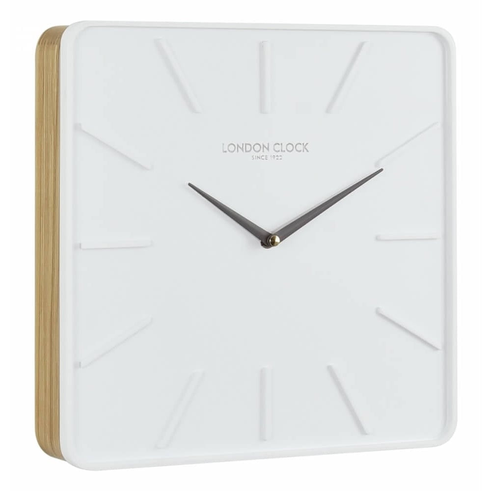 Oslo Hygge White Square Resin Dial & Wooden Back Wall Clock