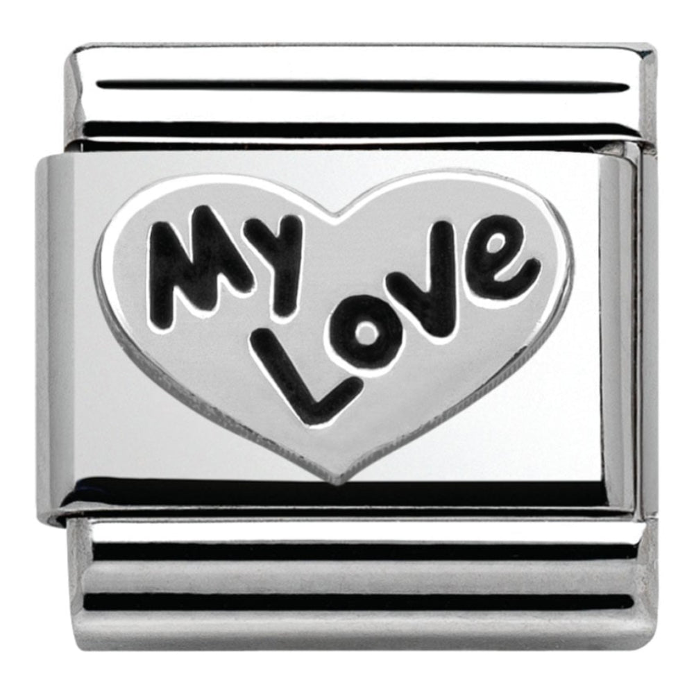 Classic Oxidised Silver 'My Love' Heart Link