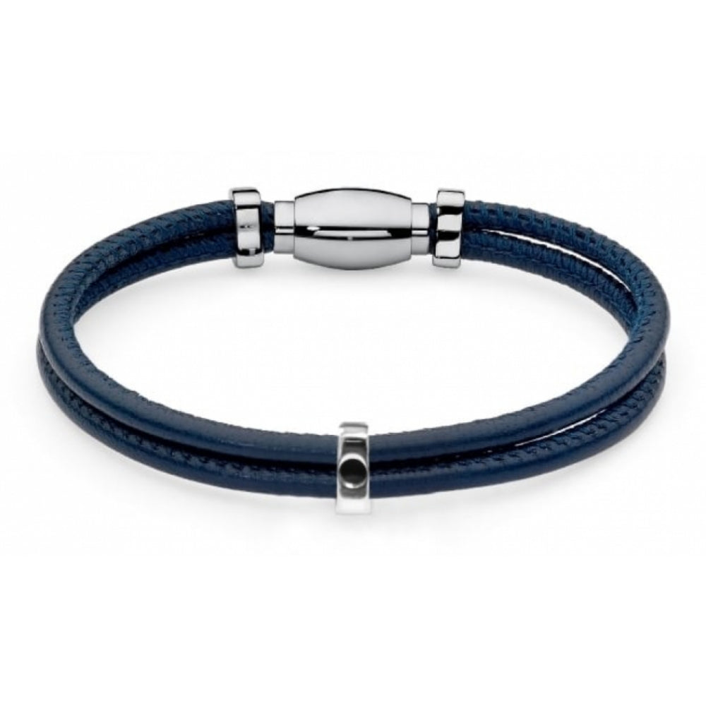 Famosa Blue Leather Bracelet with Stainless Steel Clasp