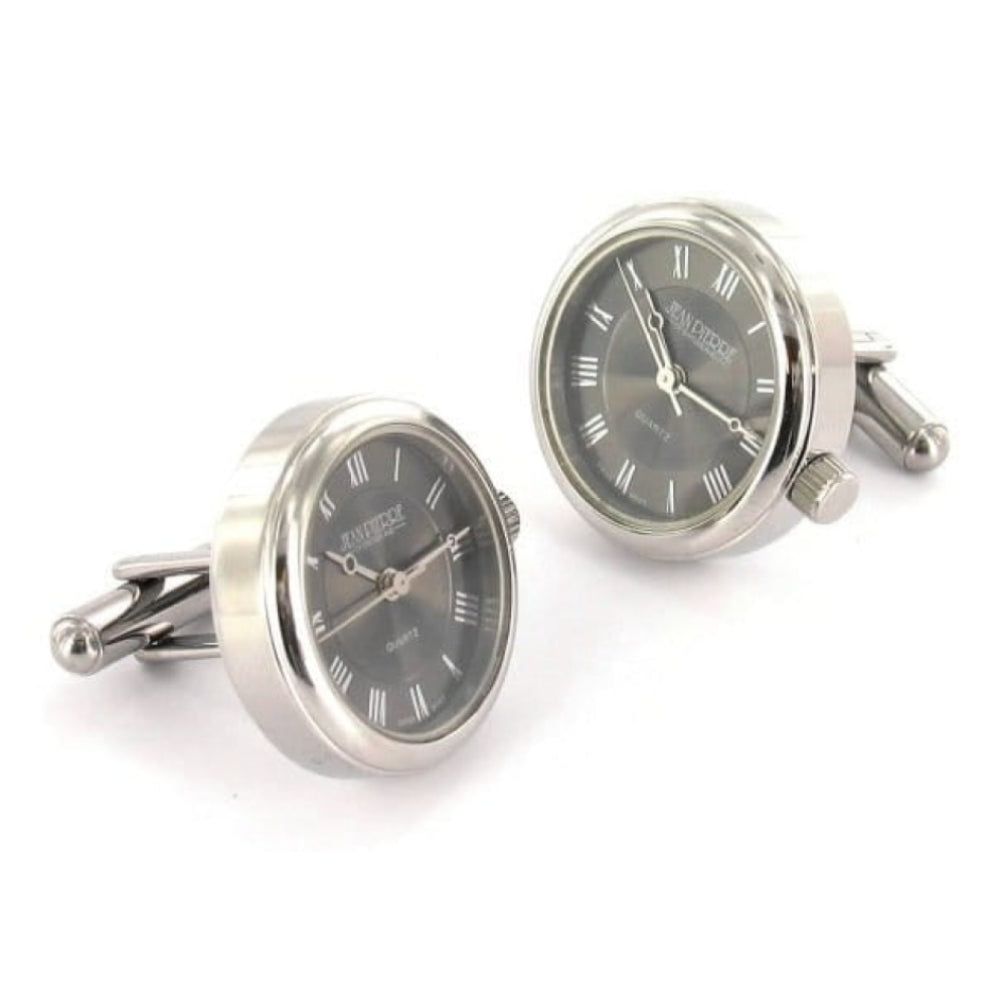 Silver Plated Black Dial Cuff Links