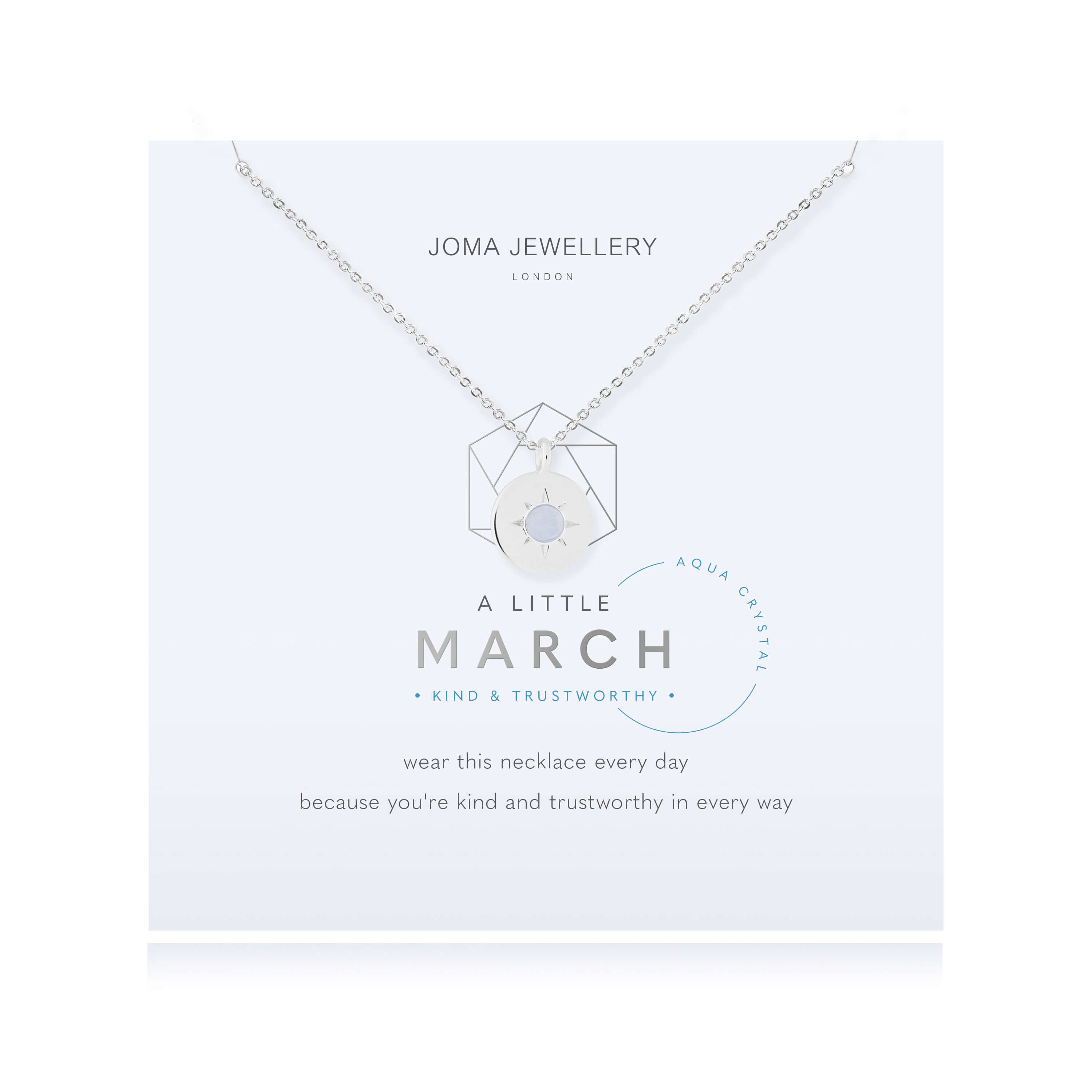Birthstone A Little Necklace | March Aqua Crystal | Silver | Necklace | 46cm + 5cm Extender