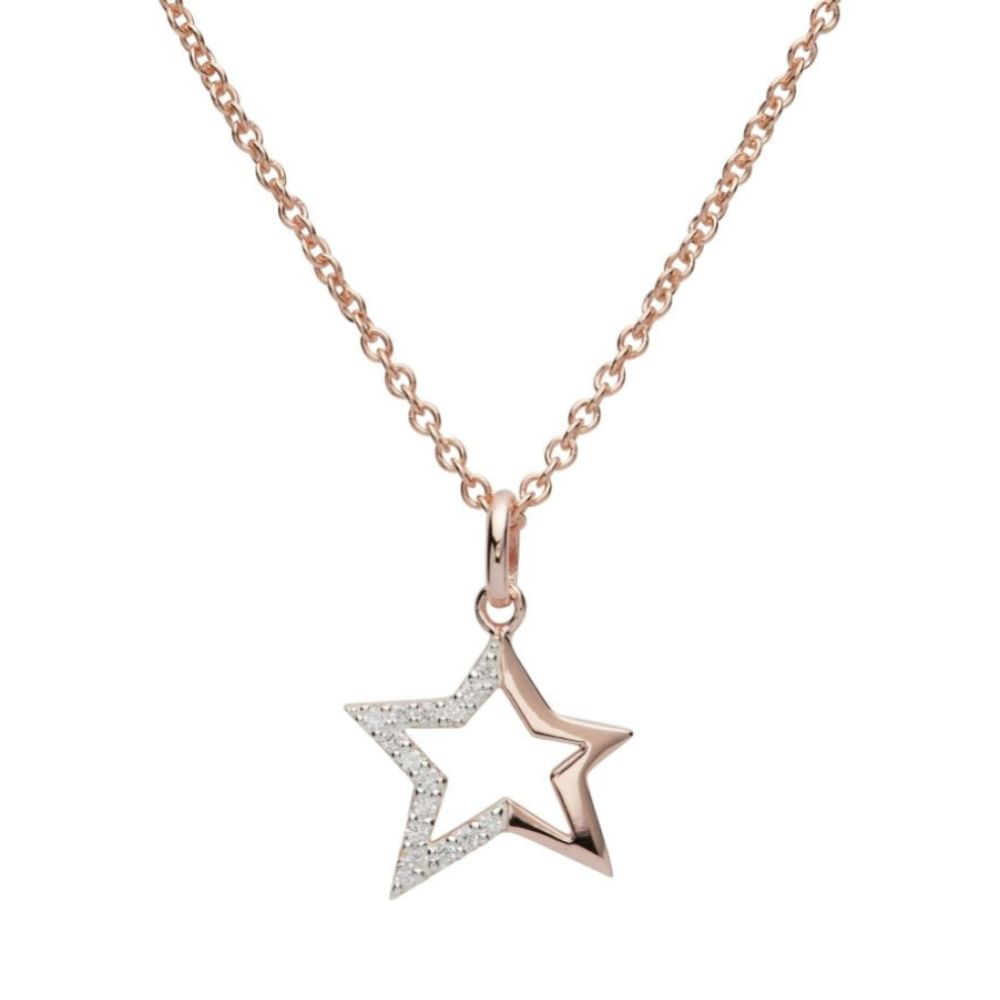 Sterling Silver 925 Star Pendant with Rose Gold Plating and CZ