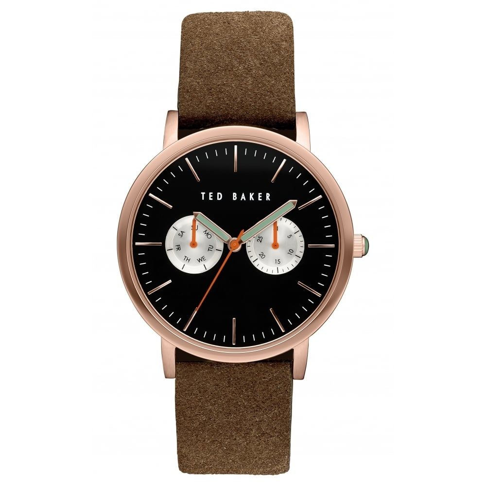 Brown Leather Rose PVD Plated Dual Dial Watch