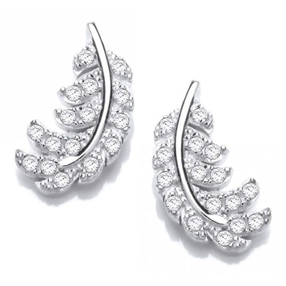 Silver CZ Feather Earrings