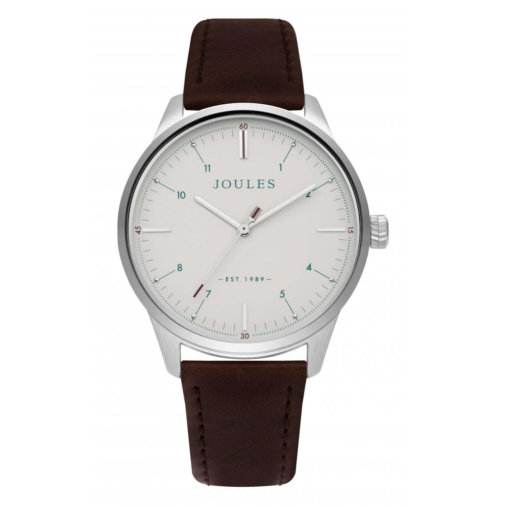 Brown Leather Strap Matte Cream Dial Gents Watch
