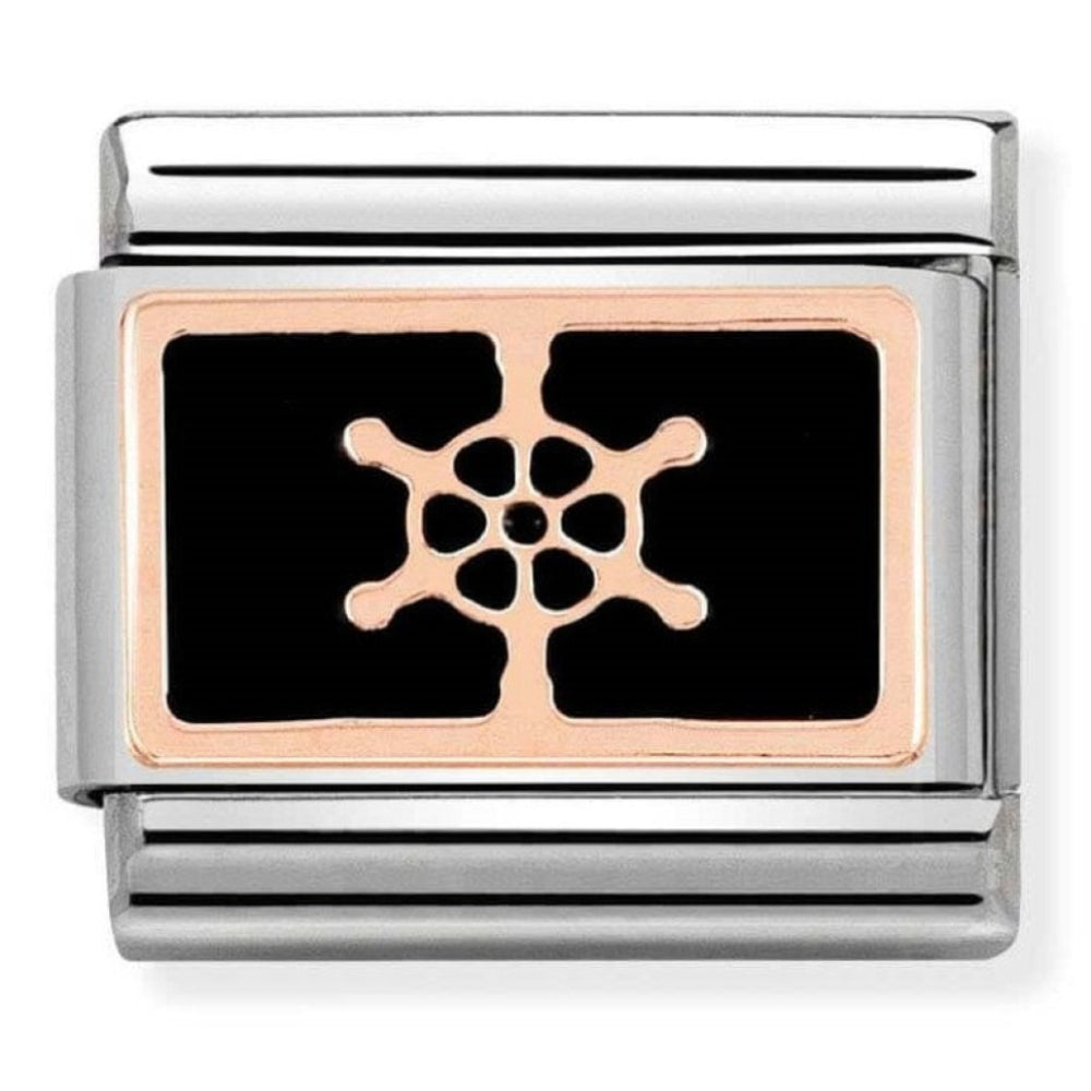Composable Classic Steel, 9k Rose Gold & Black Boat Wheel Plate Charm
