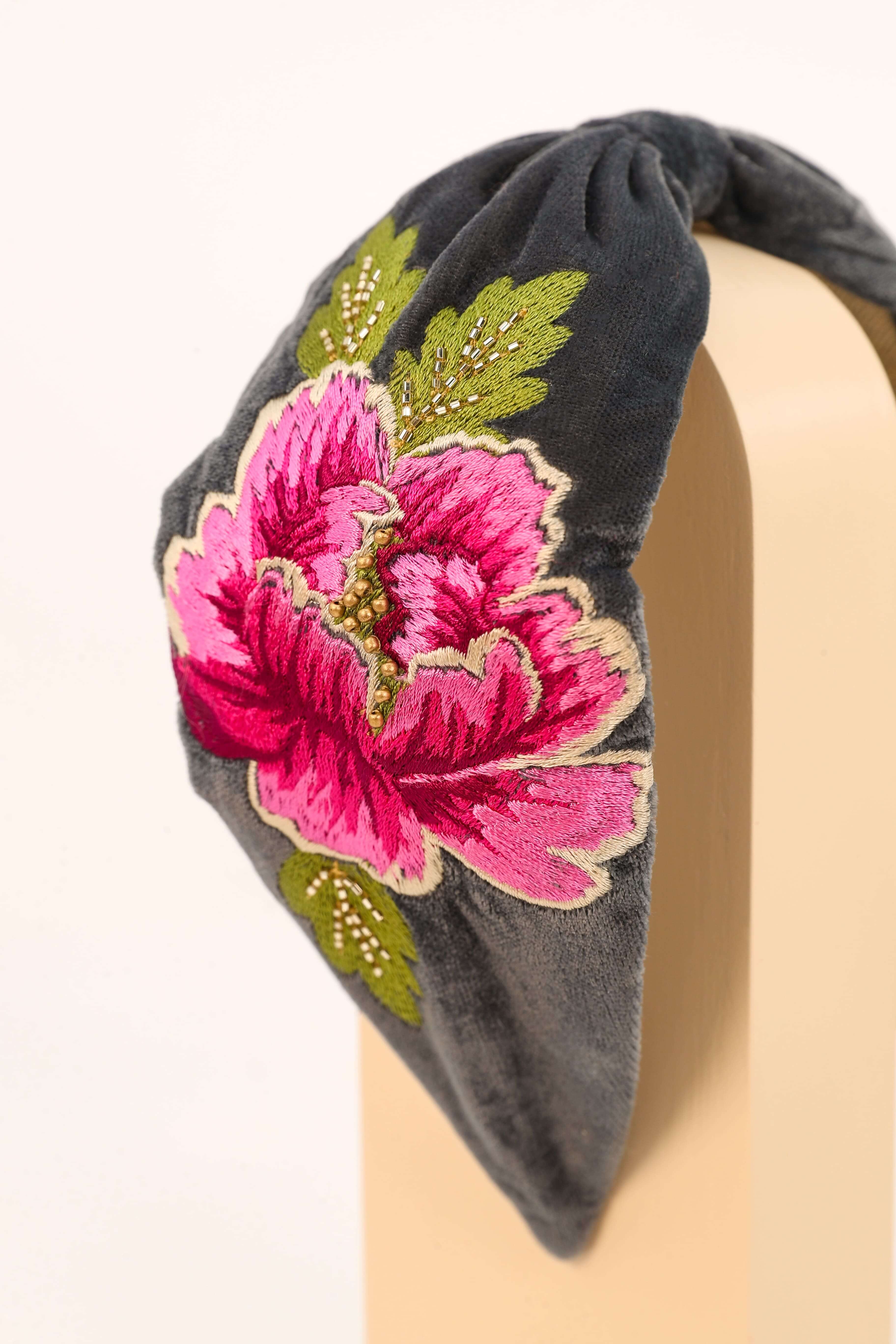 Embroidered Headband Painted Peony