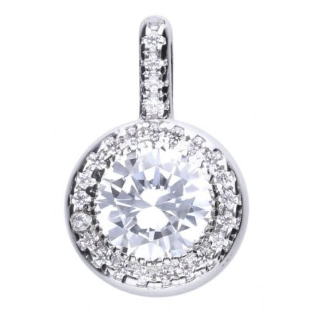 Round Pave Halo Pendant Necklace
