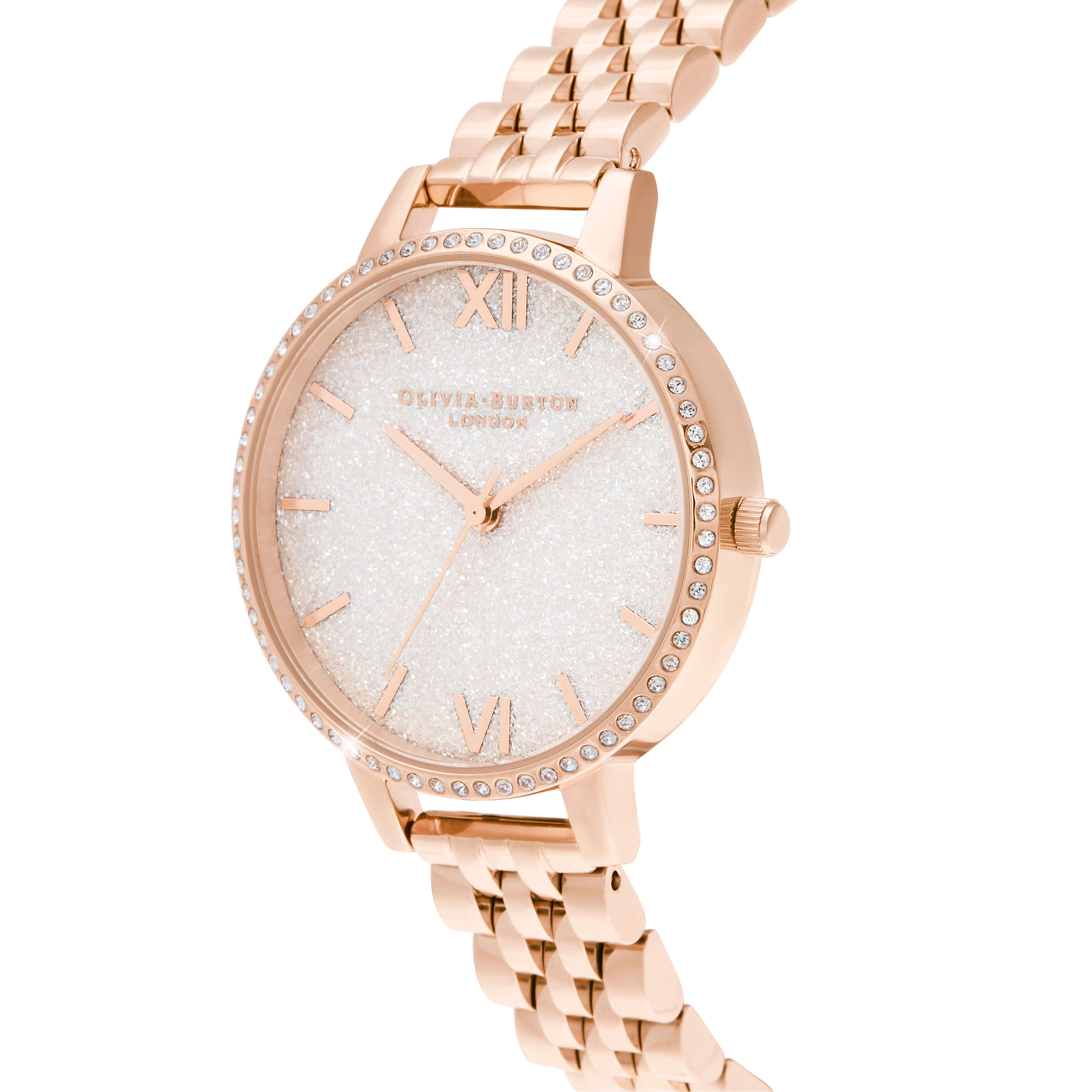 White Demi Glitter Dial Sparkle Bezel Rose Gold Ladies Watch
