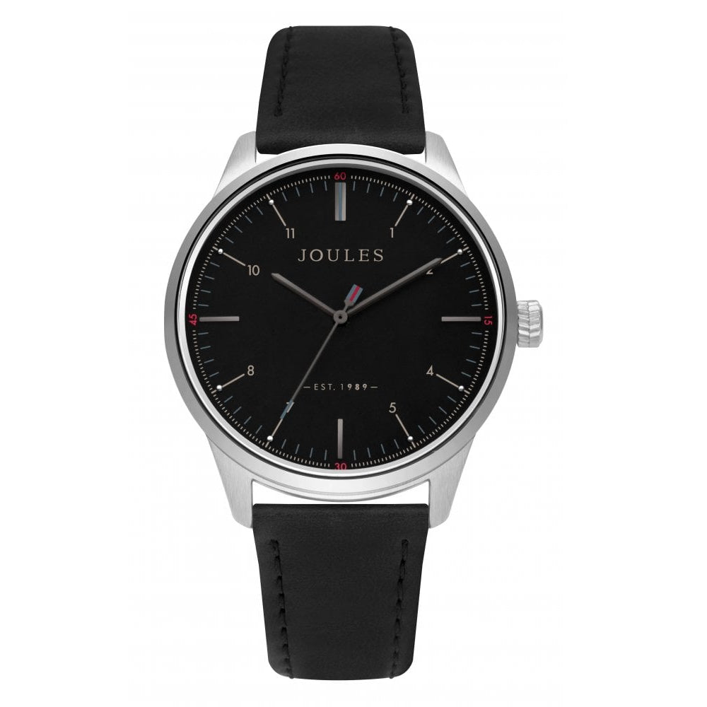 Black Leather Strap Matte Black Dial Gents Watch