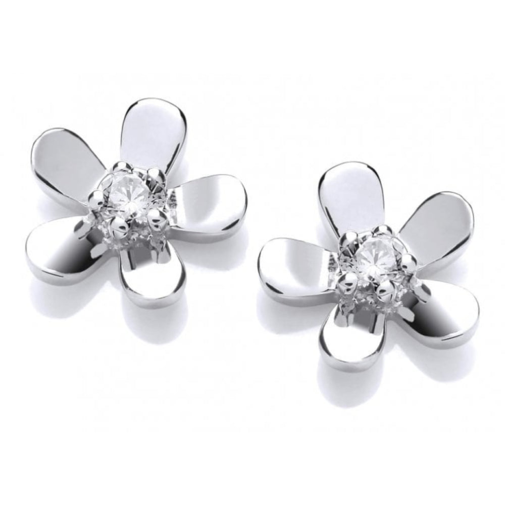 Silver CZ Centre Tiny Flower Earrings