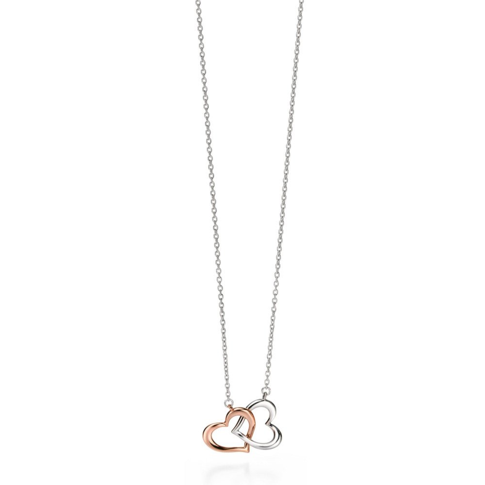 Rose Gold Plated & Silver Heart Necklace 41+5cm
