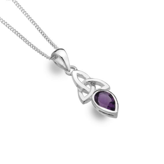Celtic Trinity Knot & Amethyst Stone Pendant Necklace