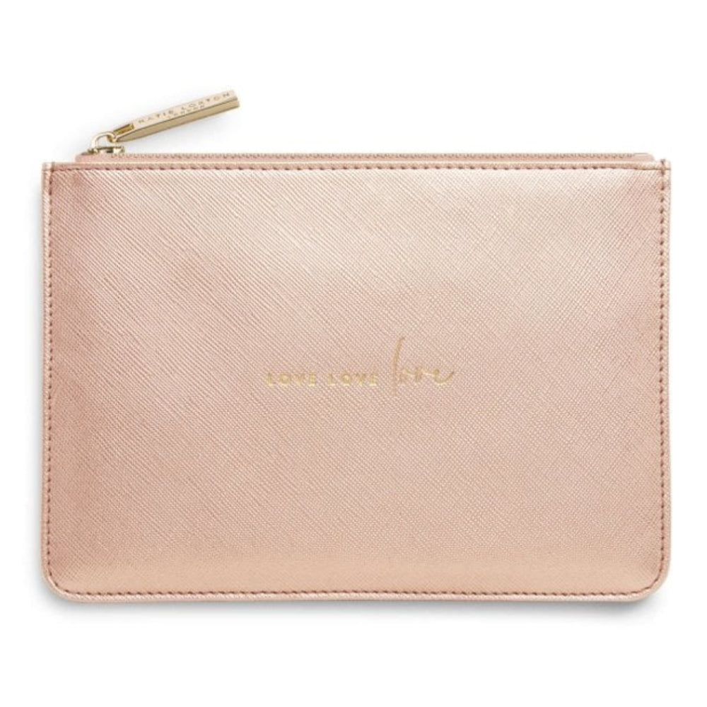 PERFECT POUCH GIFT SET - LOVE LOVE LOVE - Taupe and Metallic Rose Gold - 29x21x2.5cm (boxed)