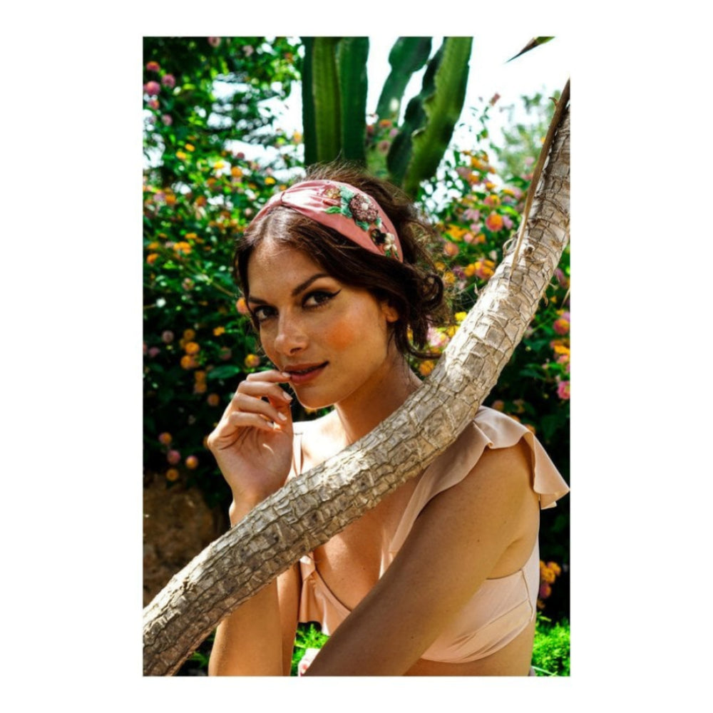 Embroidered Floral Headband - Pink