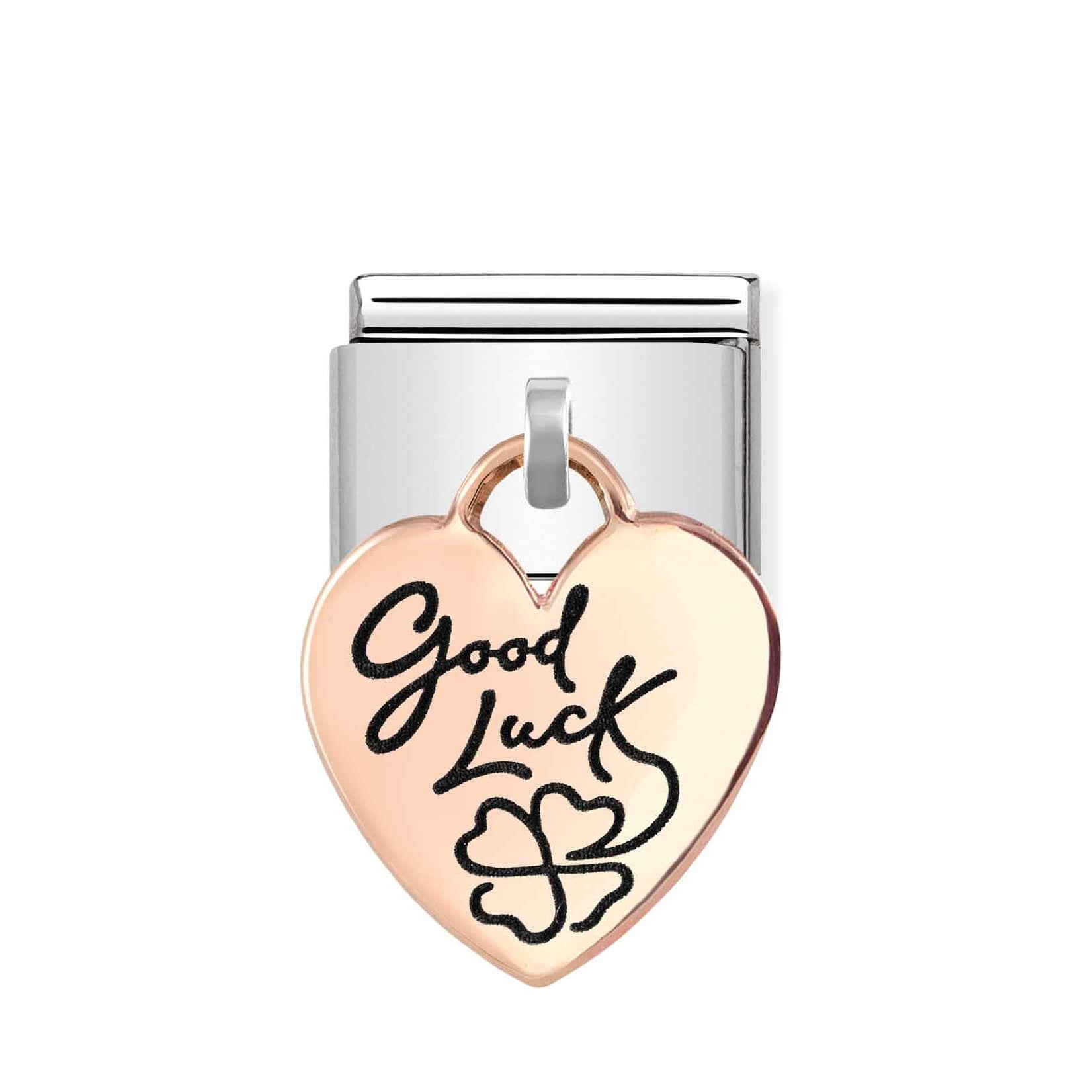 Classic Link In 9K RG Heart Pendant With GOOD LUCK