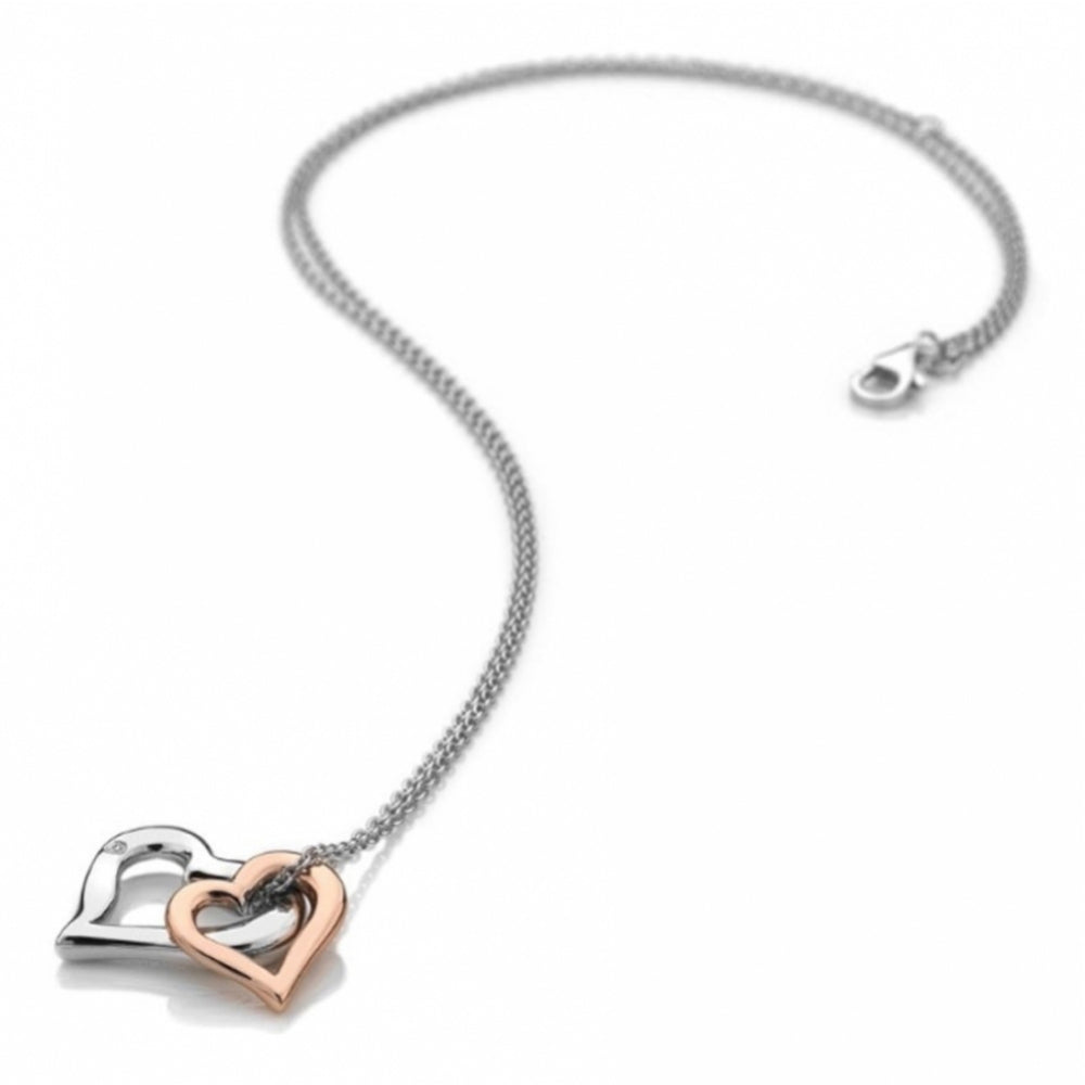 Rose Gold Plated & Sterling Silver Double Heart Pendant Necklace