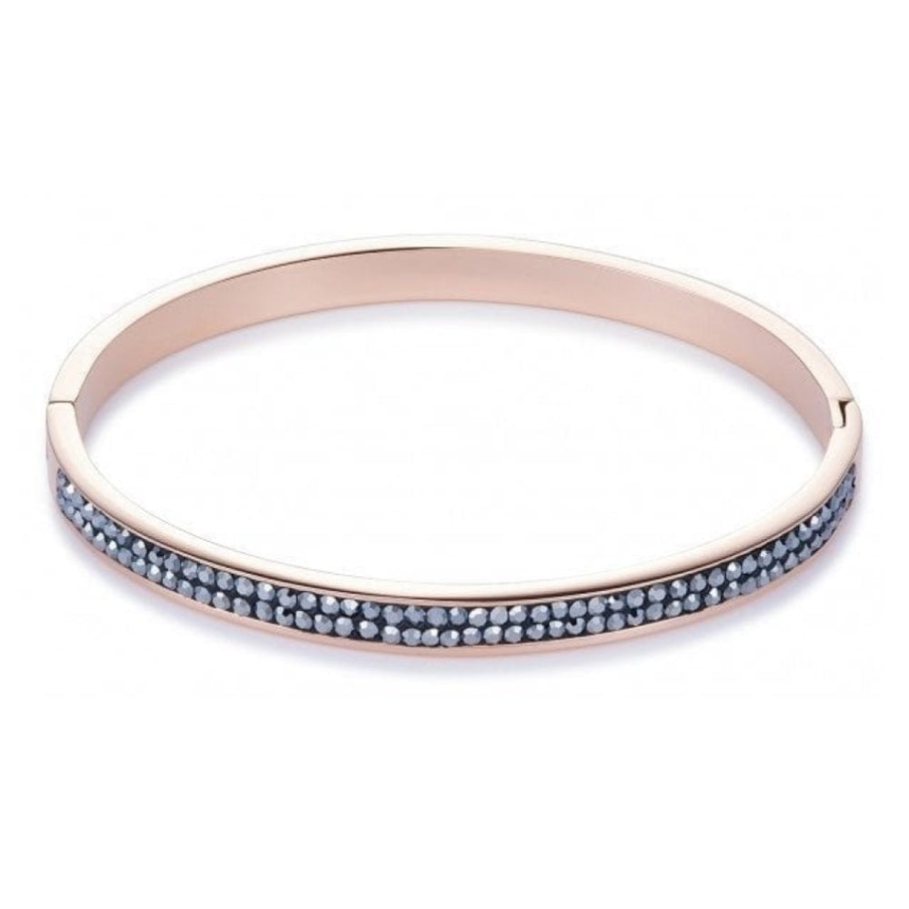 Rose Gold Tone Bangle with Click Closure & Smokey Grey Swarovski Crystals
