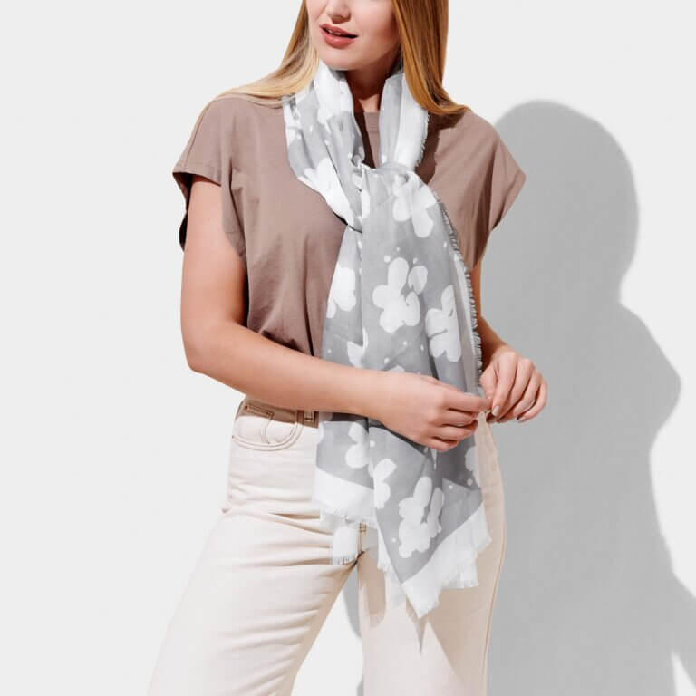 Flower Scarf | Pale Grey/White | 184cm X 86cm