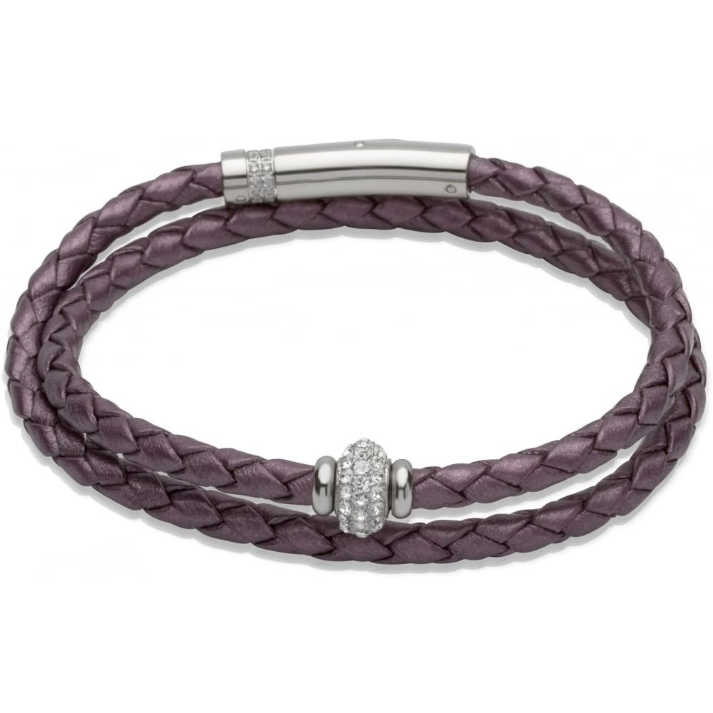 Berry Leather Bracelet Steel CZ Clasp and Steel CZ Element