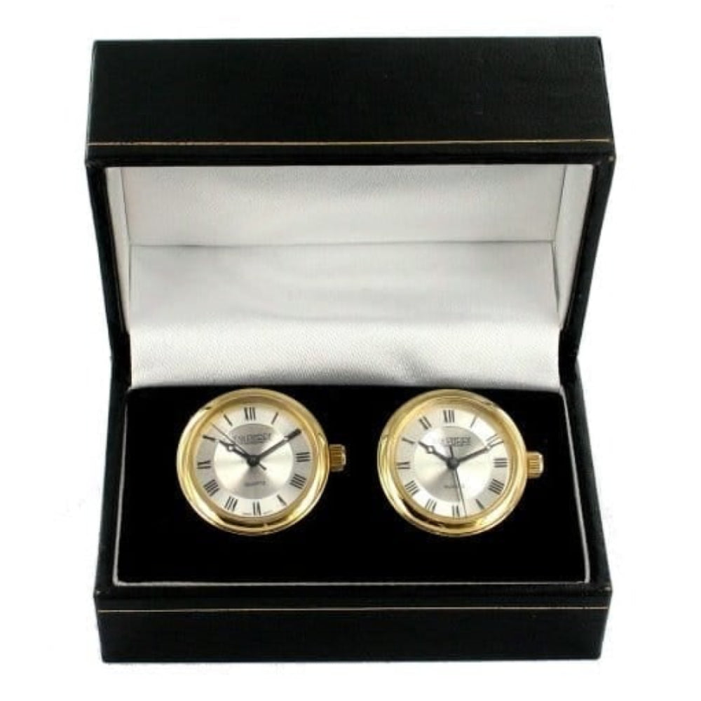 Gold Plated White Dial Cuff Links