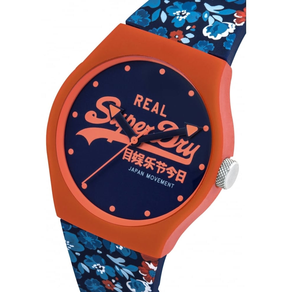 Urban Floral' Coral And Blue Silicone Floral Printed Strap With Blue Dial Ladies Watch