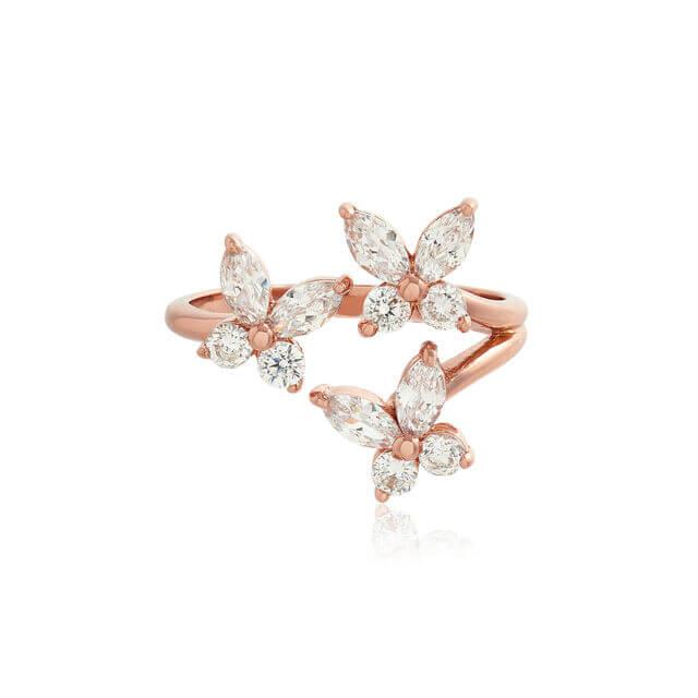 Sparkle Butterfly Marquise Ring Rose Gold