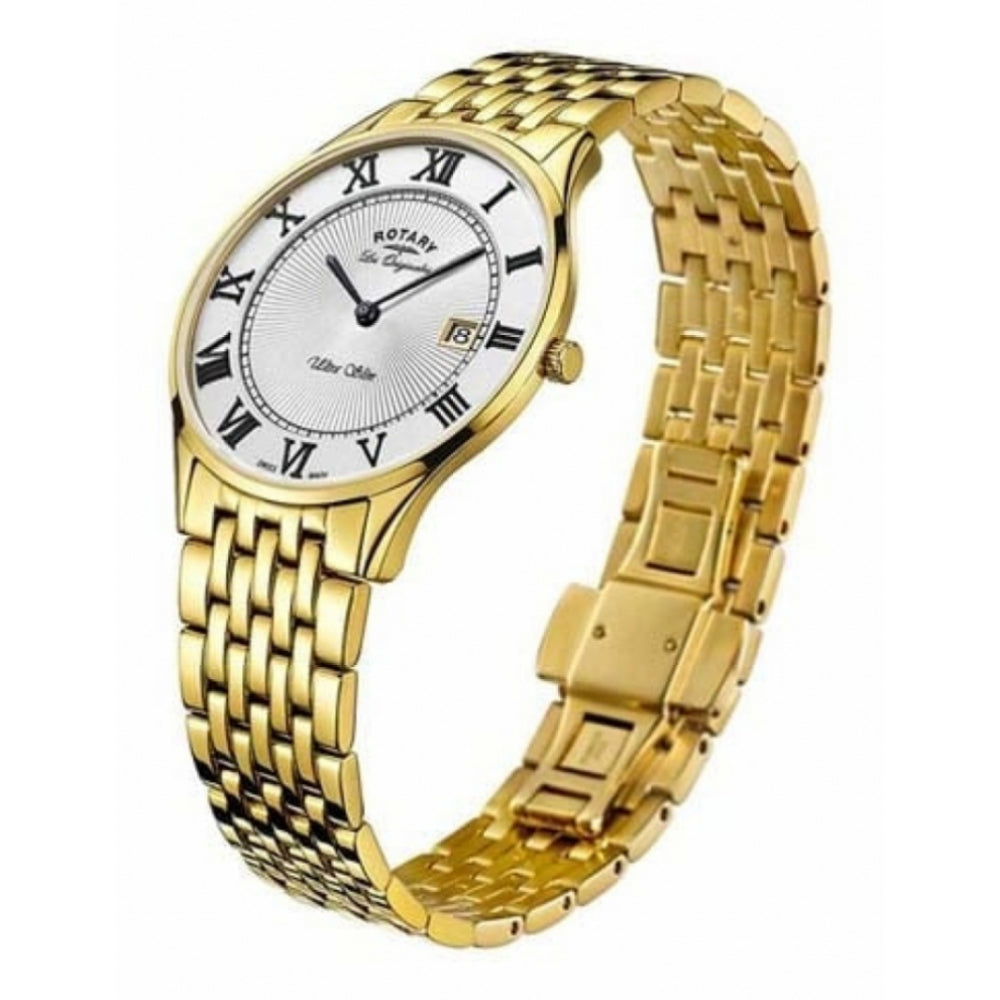 Ultra Slim Gold Plated Mens Swiss Wristwatch