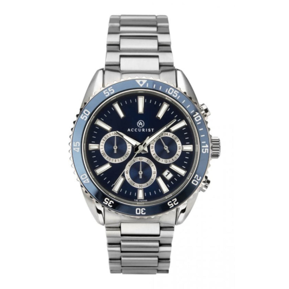 Stainless Steel Bracelet Strap & Case With Blue Dial Signature Chronograph Gents Watch