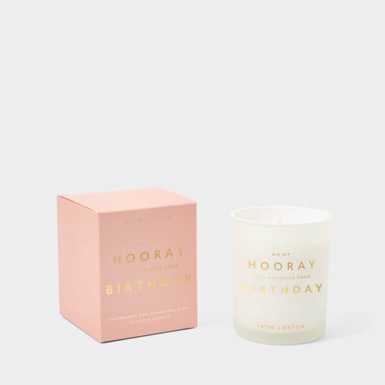 Sentiment Candle | Hip Hip Hooray Let's Celebrate Your Birthday | Champagne And Sparkling Berry