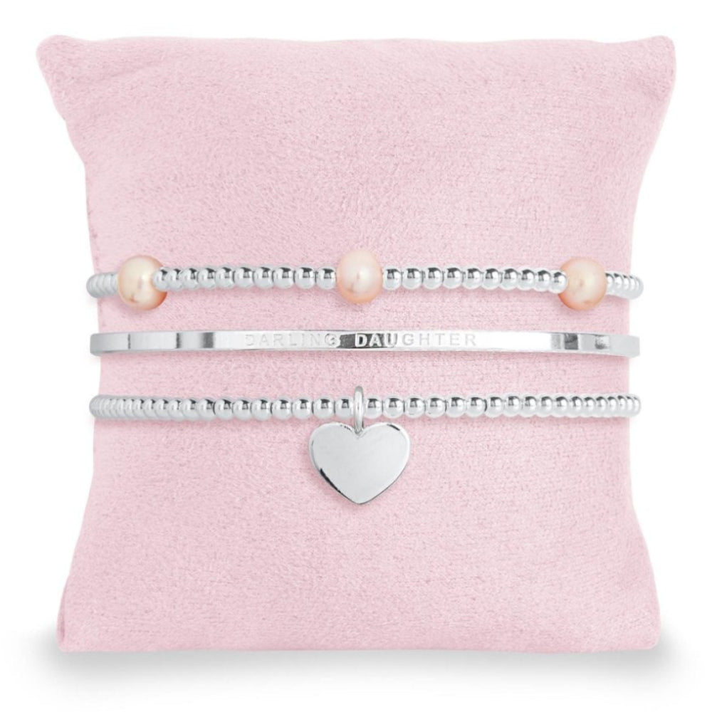 Occasion Gift Box - Darling Daughter - x3 Stacking Bracelets - Silver - 17.5cm Adjustable