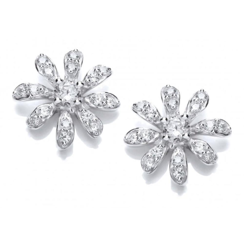 Silver Reflex CZ Daisy Earrings