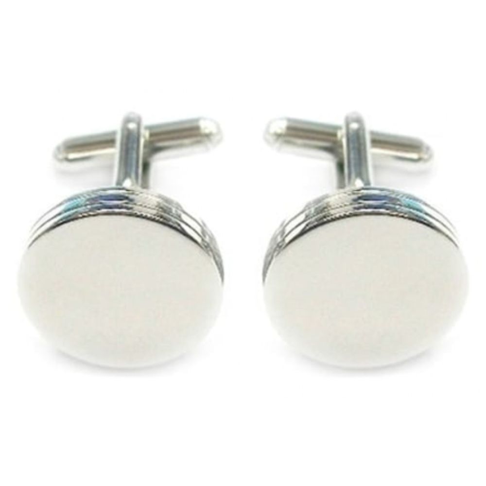 Round Silver Tone Cufflinks With Plain Front
