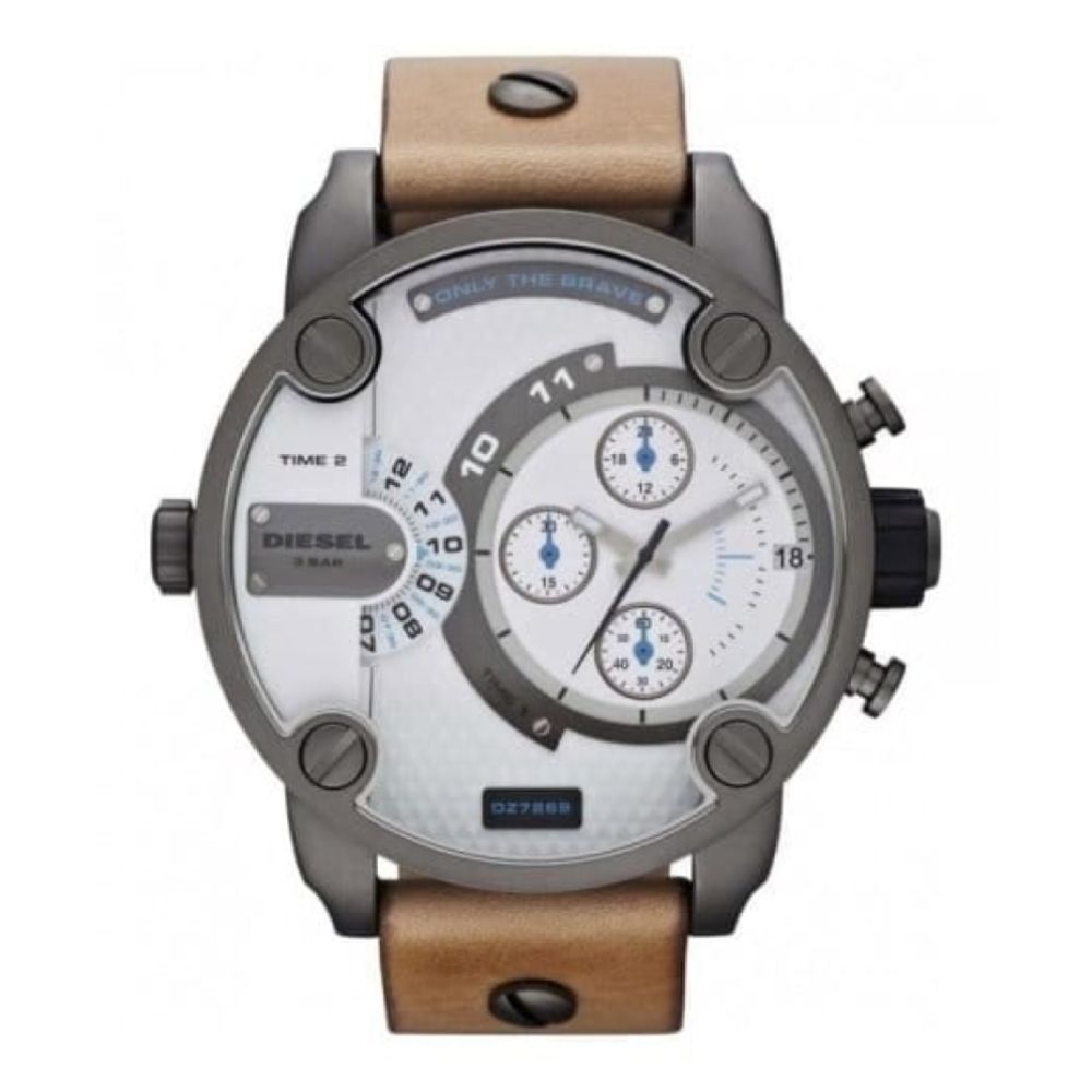 Large Double Time & Chronograph Leather Watch