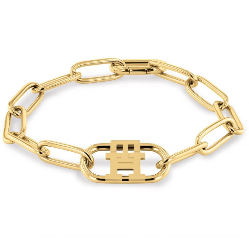 TH Monogram Gold Tone Chain Bracelet