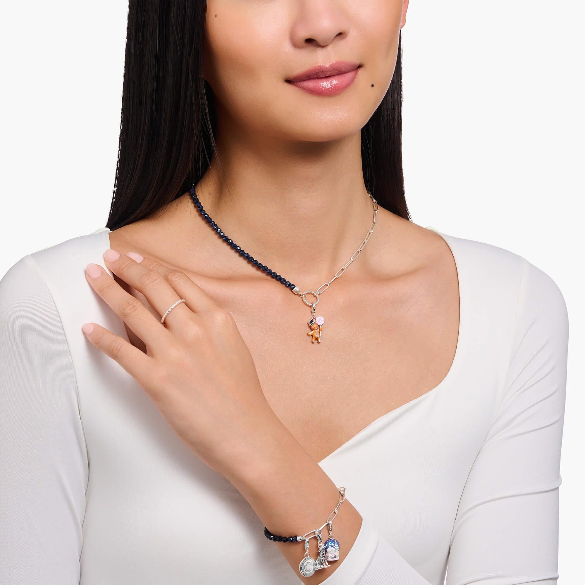 Member Charm Necklace With Dark Blue Beads & Charmista Disc