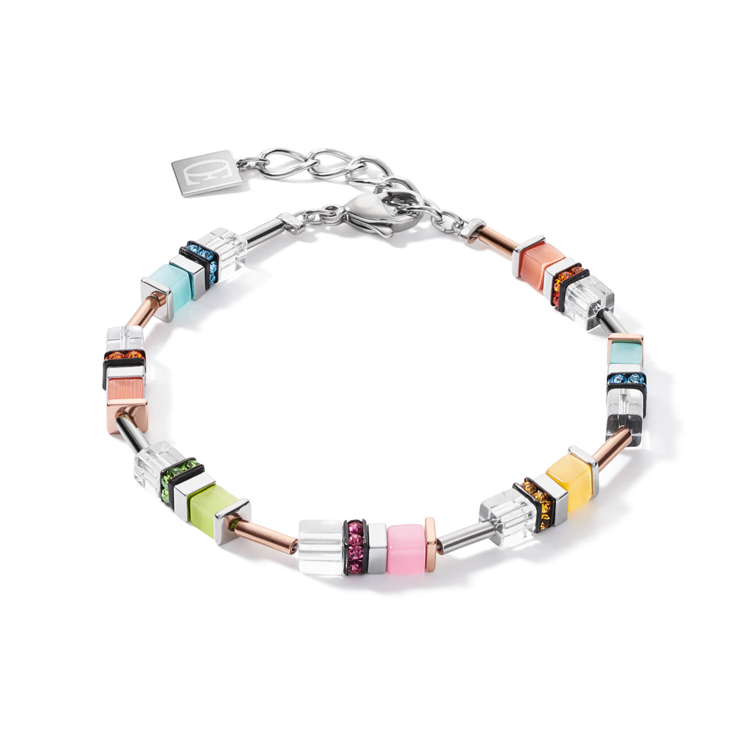Rhinestone Multicolour Pastel-Silver Geo Cube Bracelet