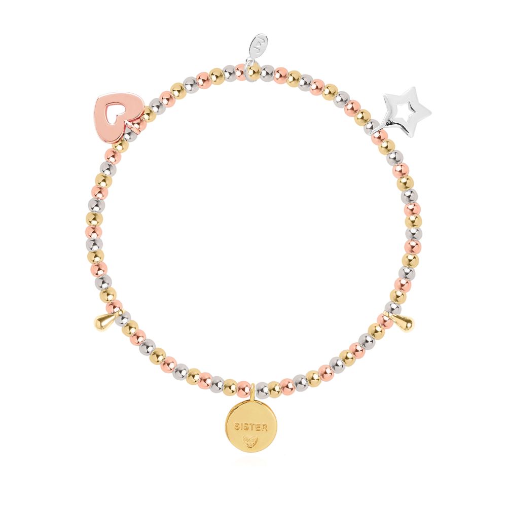 Lifes A Charm | Super Sister | Silver, Rose Gold, Gold | Charm Bracelet | 17.5cm Stretch