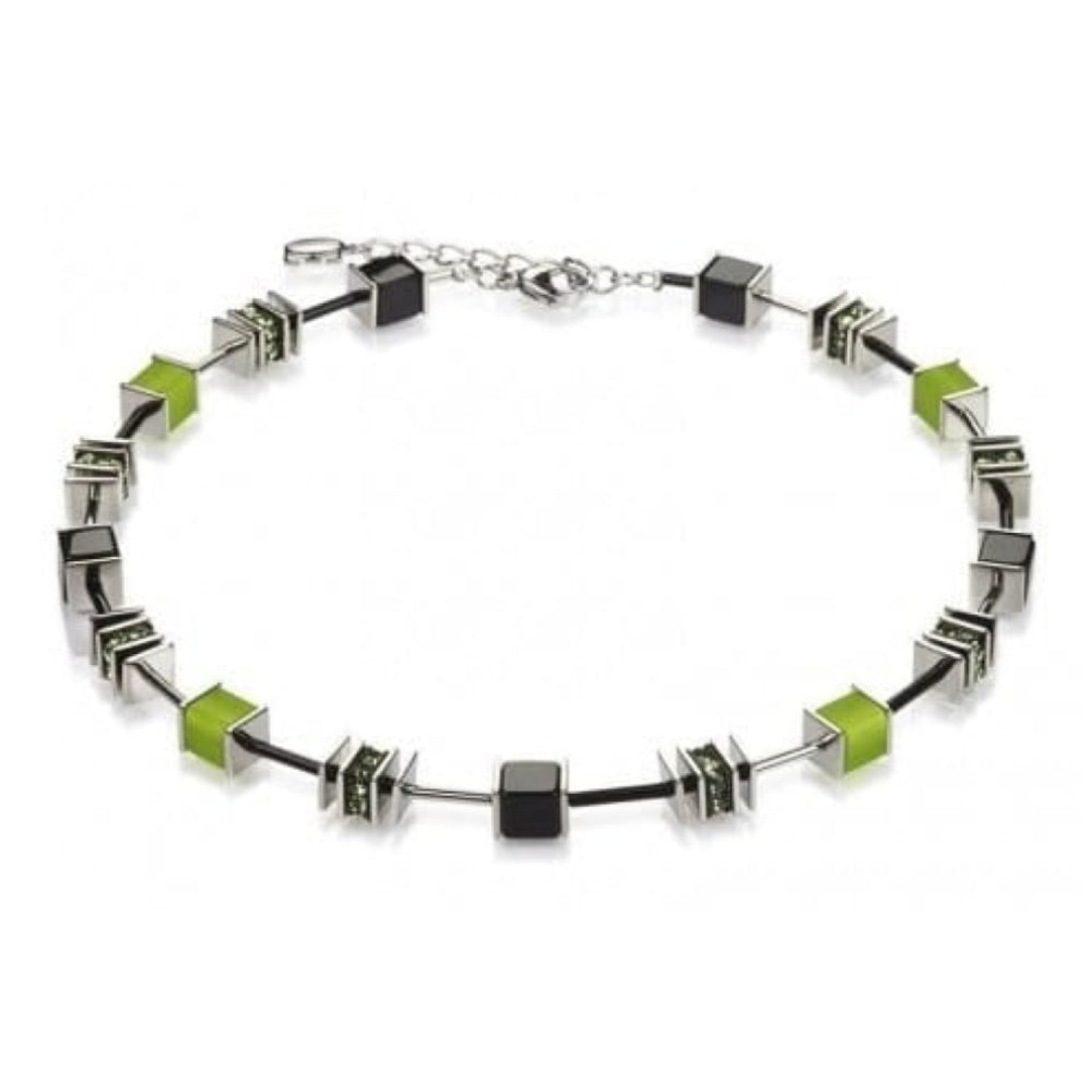 Ladies Green Rhinestone Rondelles With Swarovski Elements Cubed Necklace
