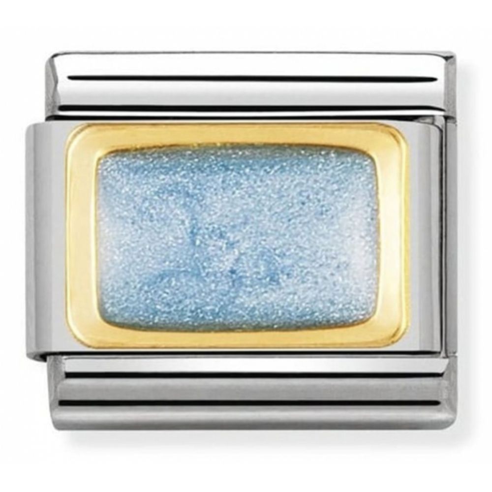 Classic Blue Glitter Rectangle In Stainless Steel With Enamel & 18k Gold Charm