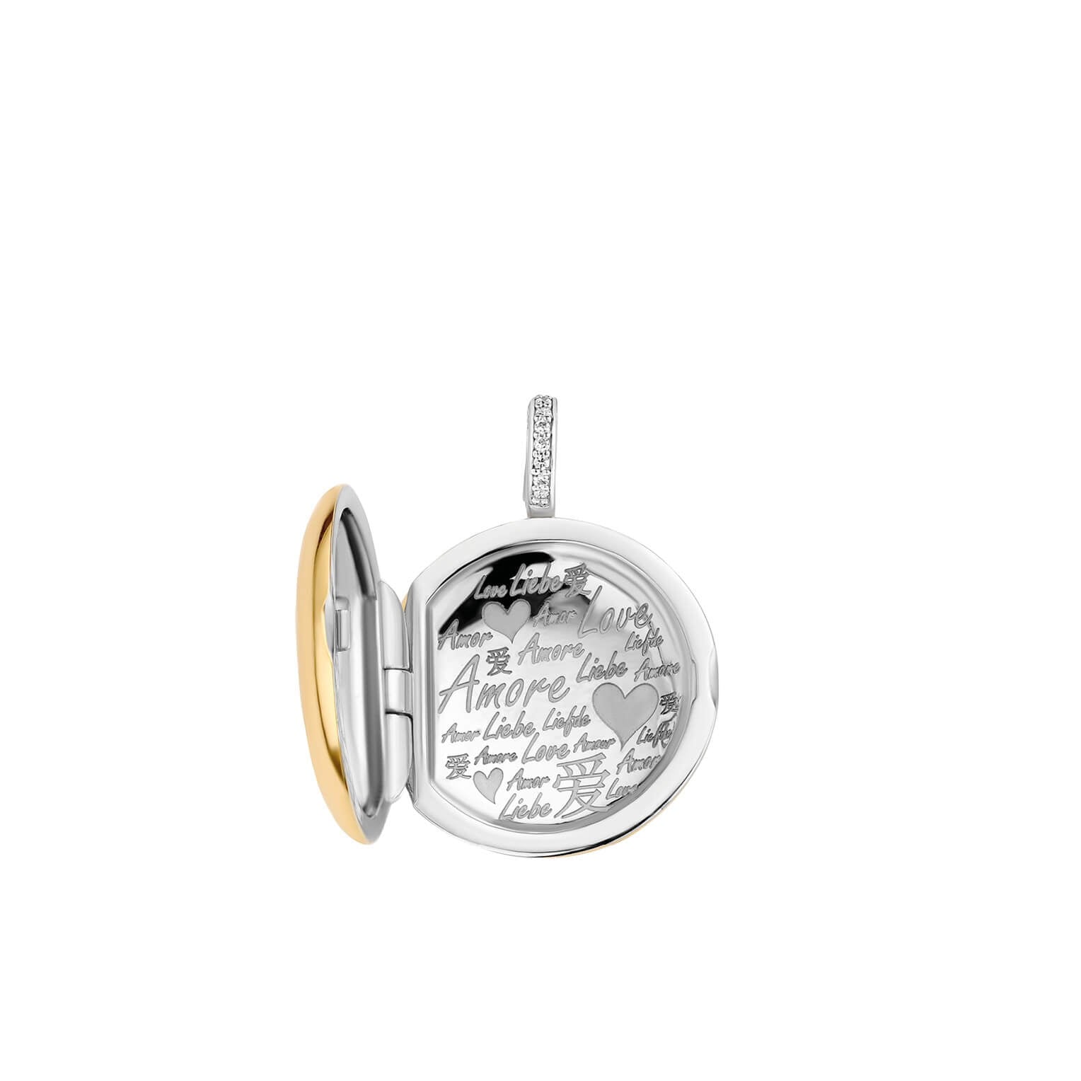 Disk Shape CZ Two Tone Pendant Necklace