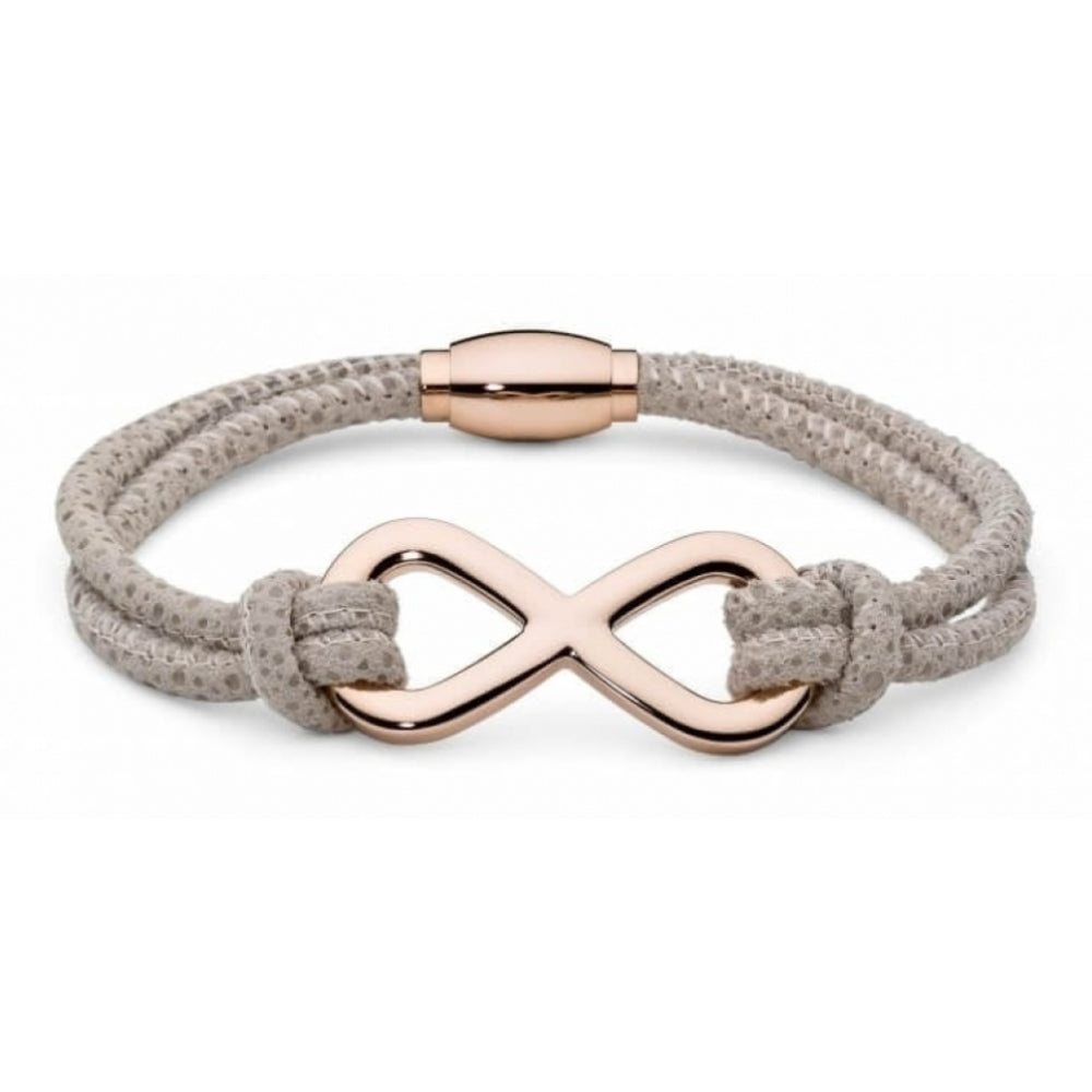 Infinity Rose Gold Plated Pendant & Frost Sable Leather Bracelet