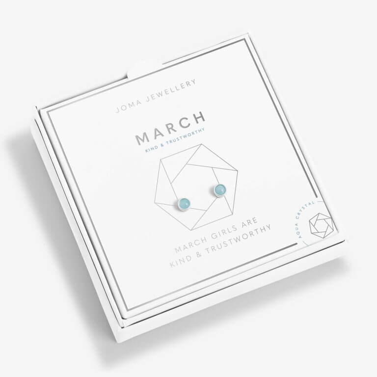 March Aqua Crystal Birthstone Boxed Earrings