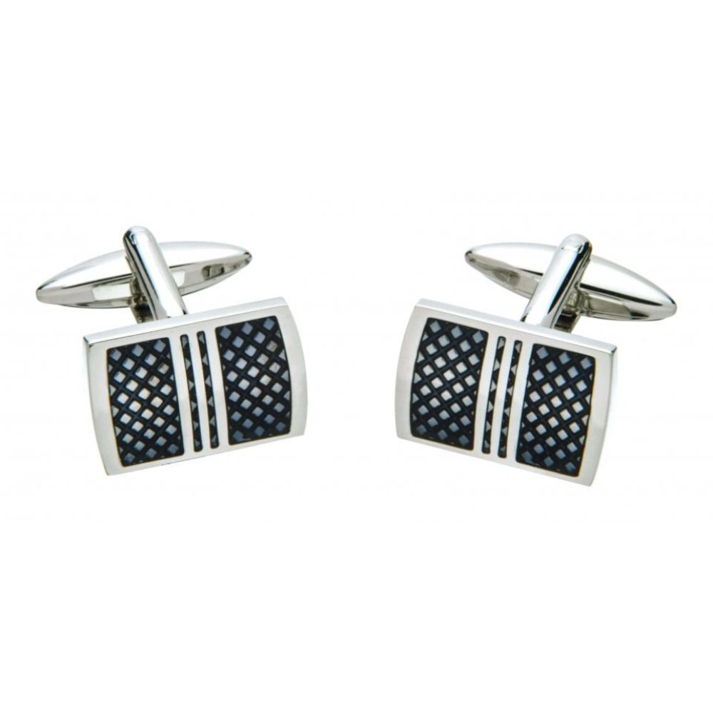 Brass Diamond Pattern With Dark Blue Enamel Rectangular Cufflinks