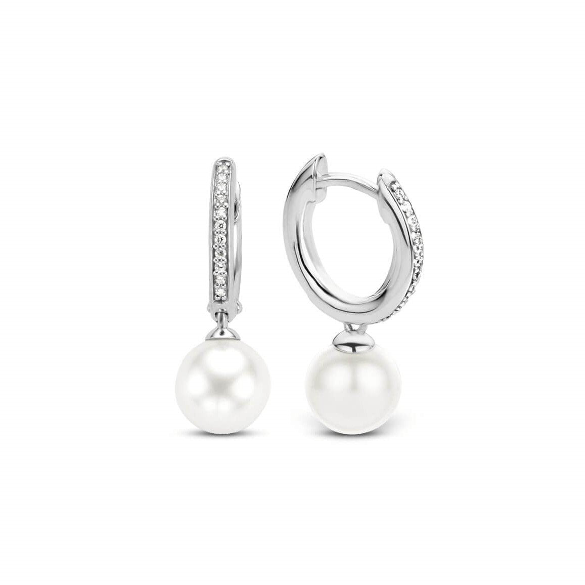 CZ Hoop With Pearl Earrings